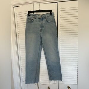 REFORMATION Tahoe Distressed Hem, Ankle Length Jeans with Button Up Fly